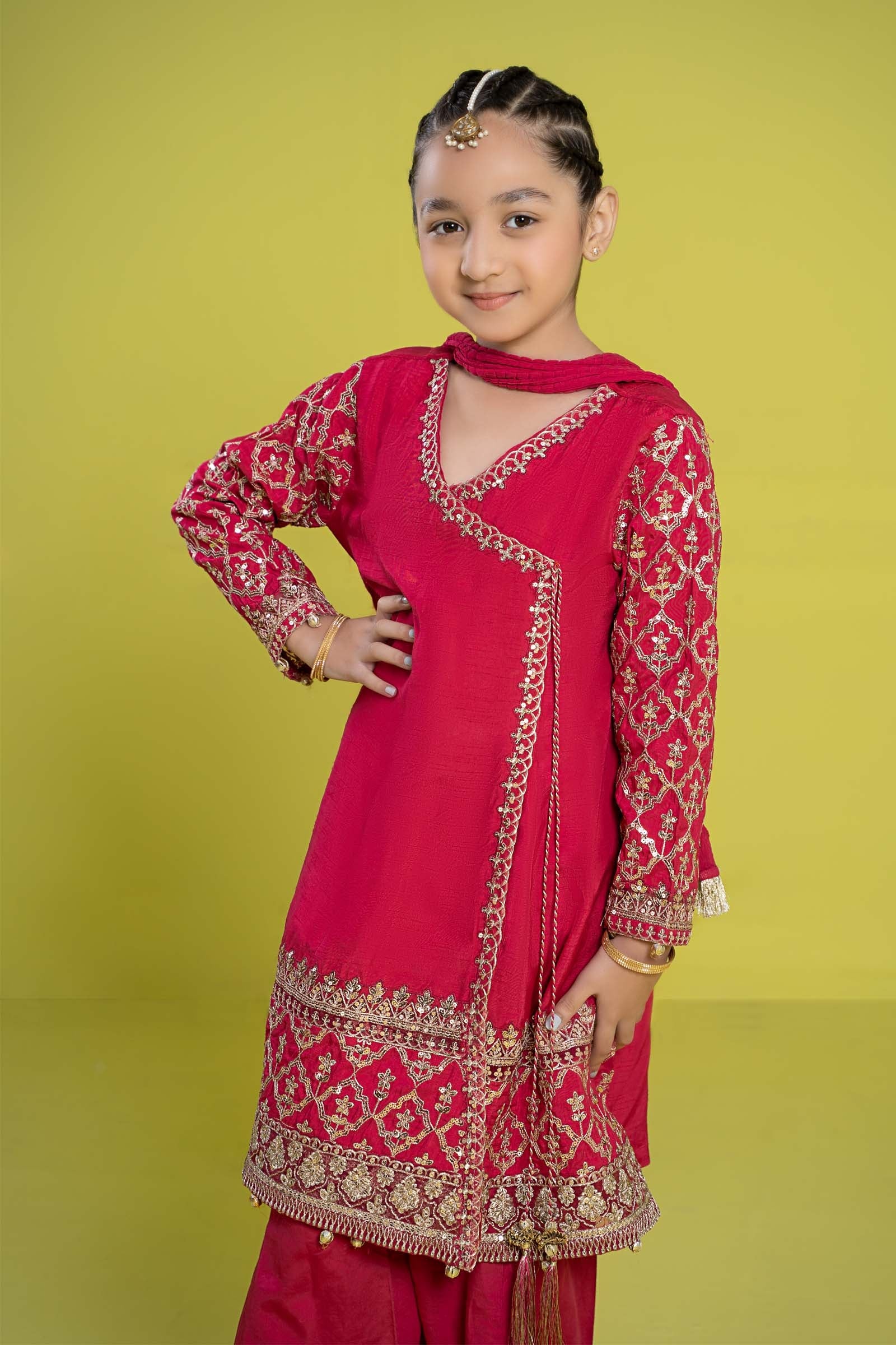 3 Piece Embroidered Raw Silk Suit
