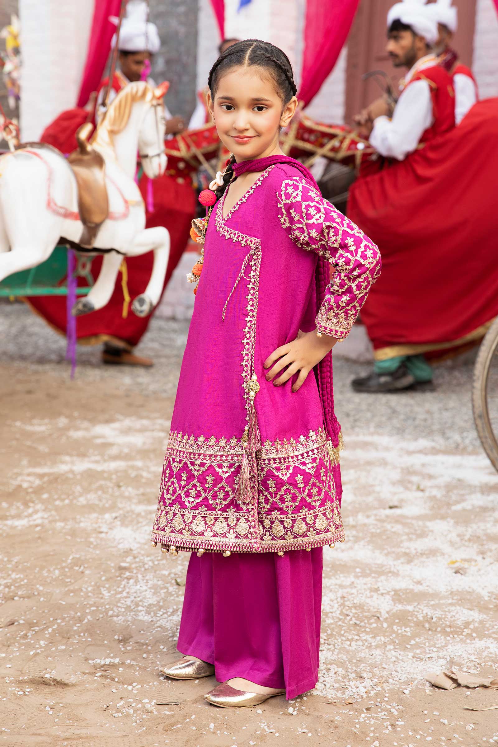 3 Piece Embroidered Raw Silk Suit