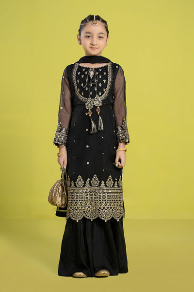 3 PIECE EMBROIDERED ORGANZA SUIT | MKS-EF24-37 All Products MKS2437-023-BLK