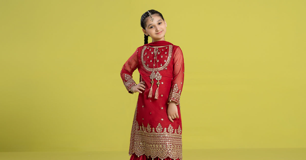 3 Piece Embroidered Organza Suit