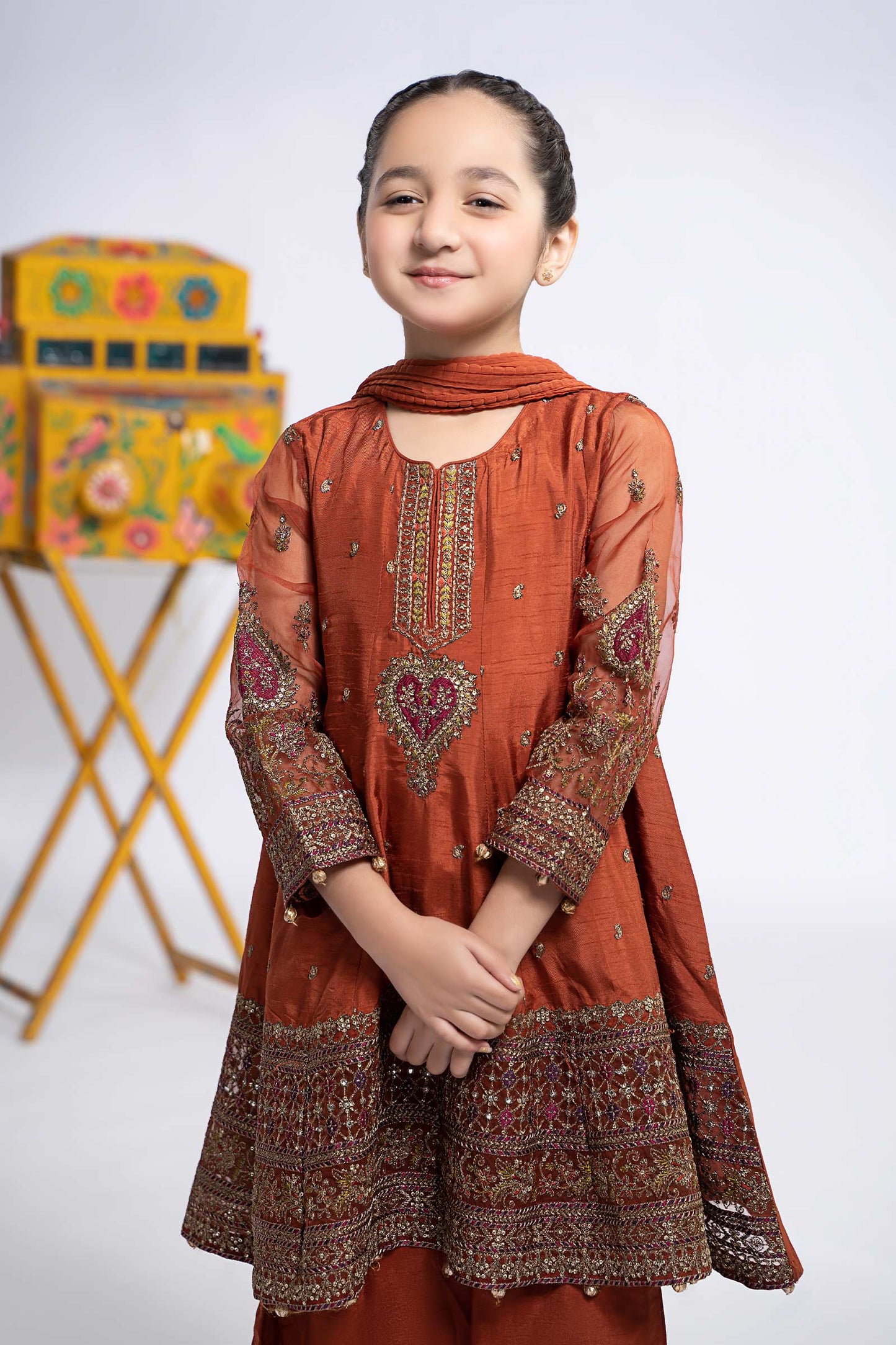 3 Piece Embroidered Raw Silk Suit