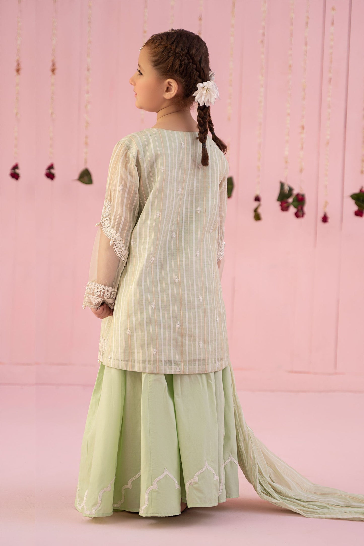 3 Piece Embroidered Stripe Cotton Suit