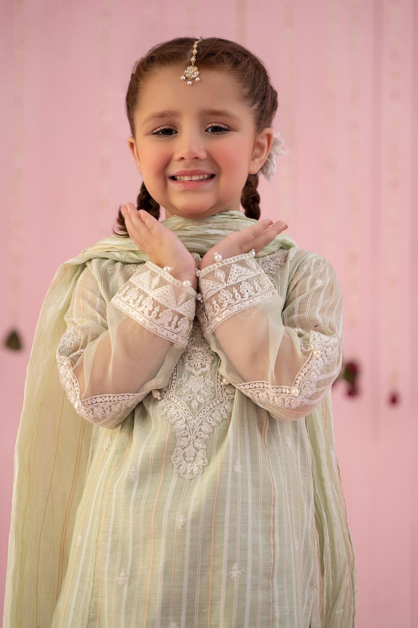 3 Piece Embroidered Stripe Cotton Suit