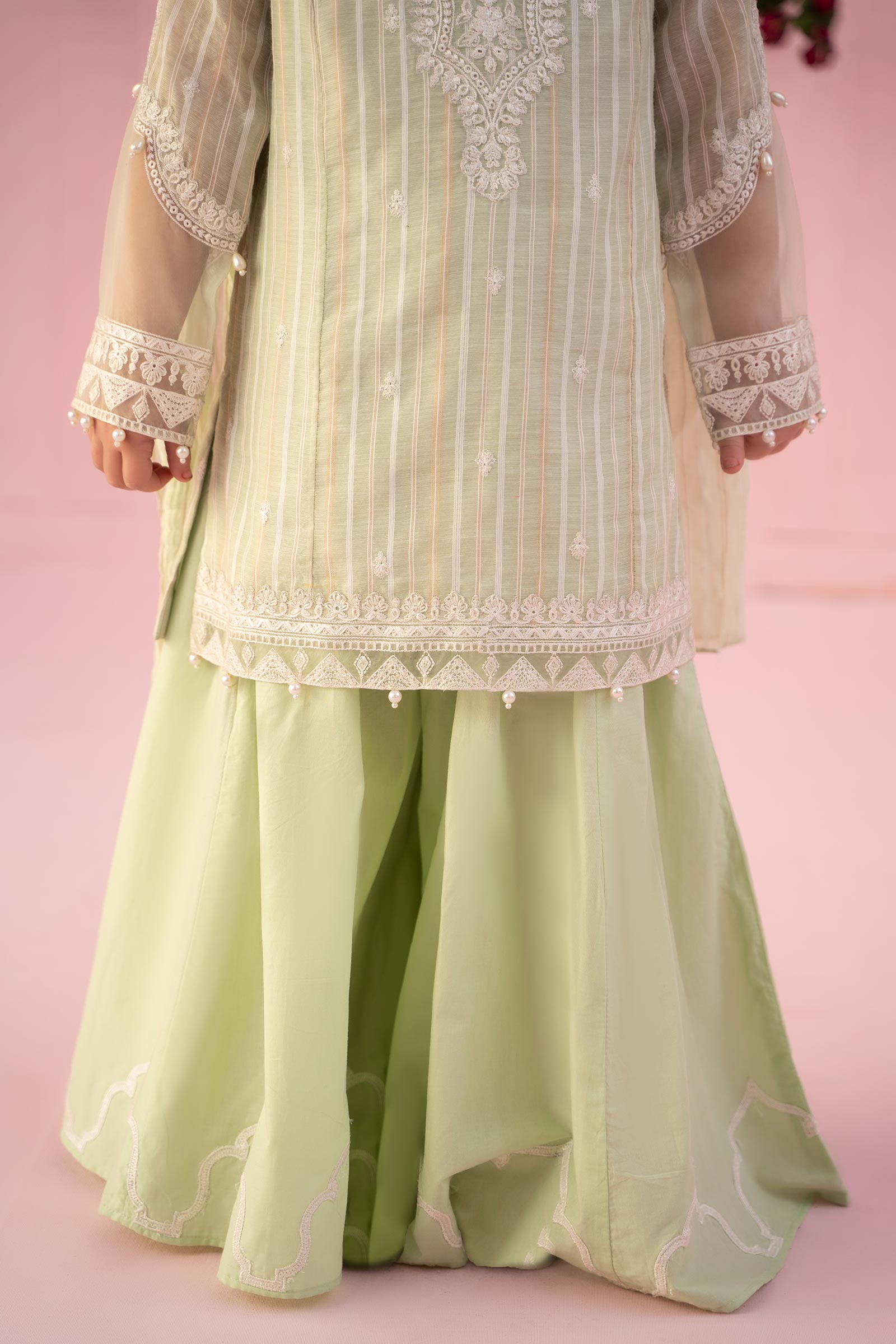 3 Piece Embroidered Stripe Cotton Suit