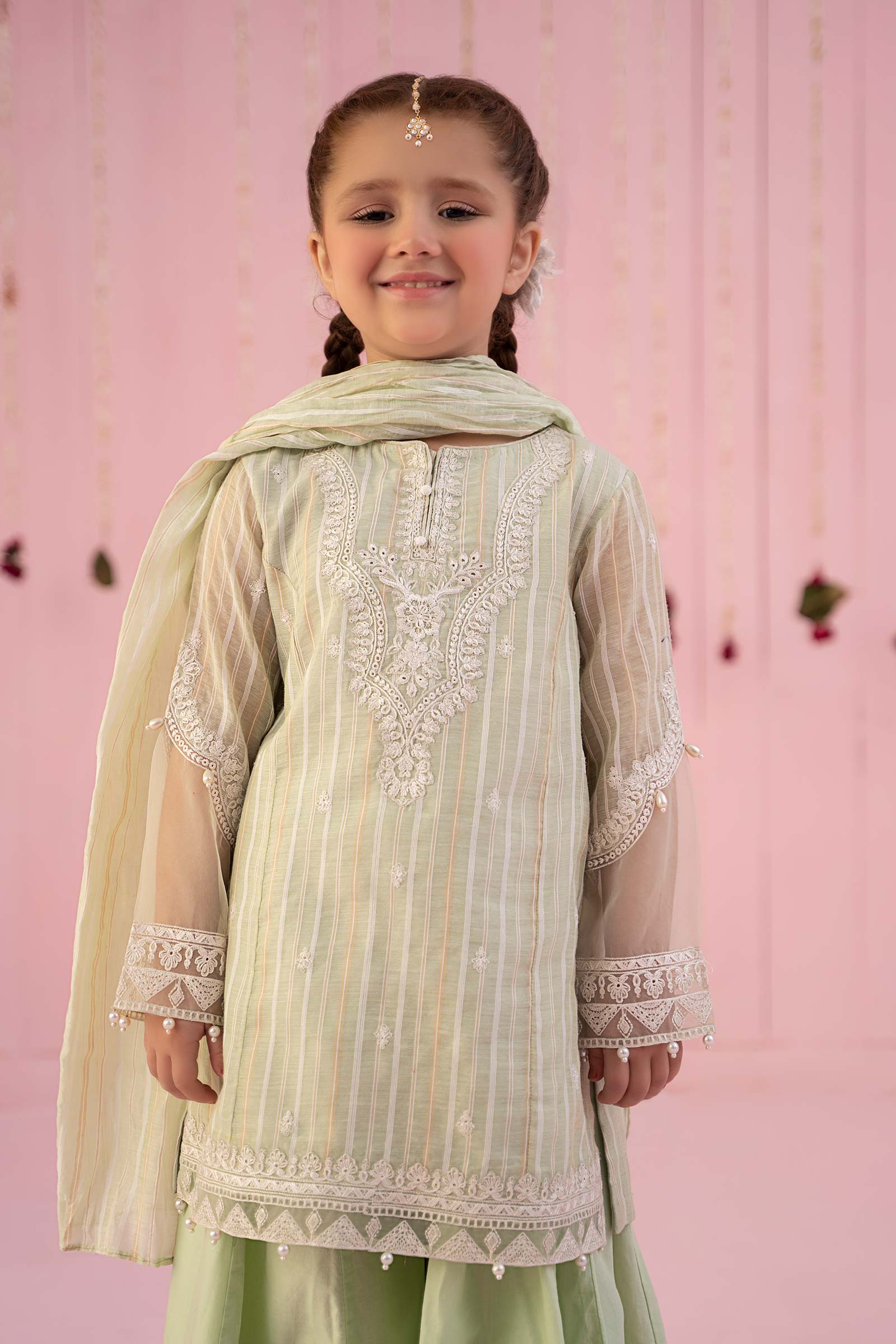3 Piece Embroidered Stripe Cotton Suit