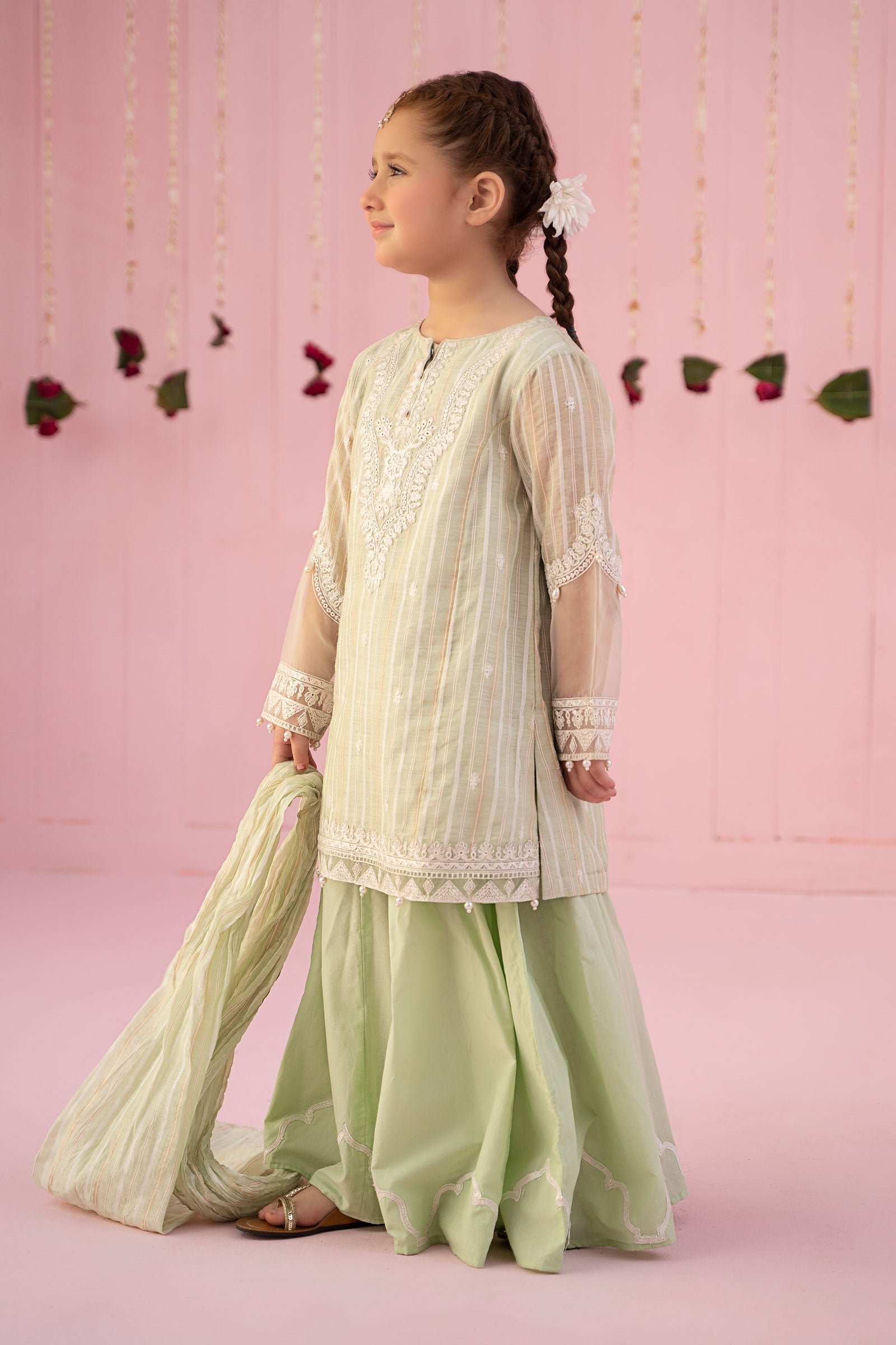 3 Piece Embroidered Stripe Cotton Suit