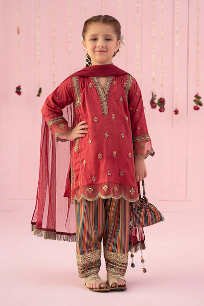 3 PIECE EMBROIDERED DOBBY SUIT | MKD-EF24-05 All Products MKD2405-023-PNK