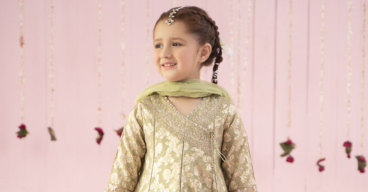 3 Piece Embroidered Cotton Lurex Jacquard Suit