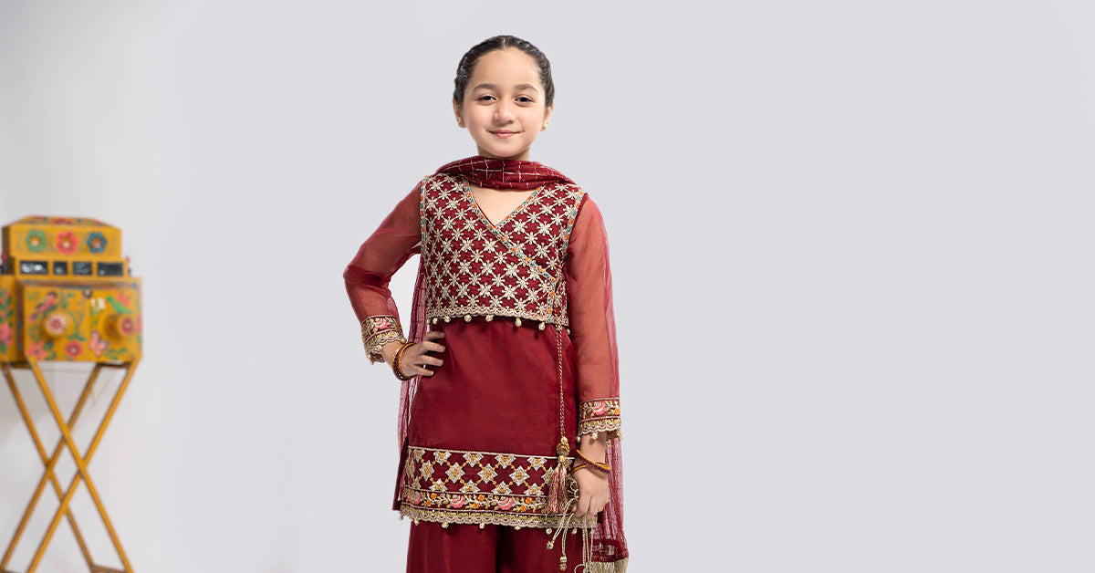 3 Piece Embroidered Organza Suit