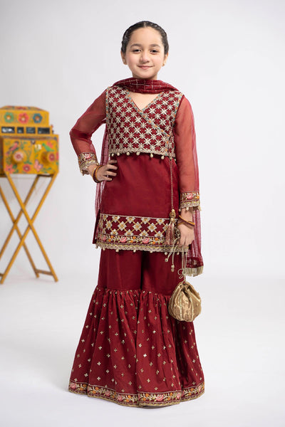 3 PIECE EMBROIDERED ORGANZA SUIT | MKS-EF24-29 All Products MKS2429-023-RED