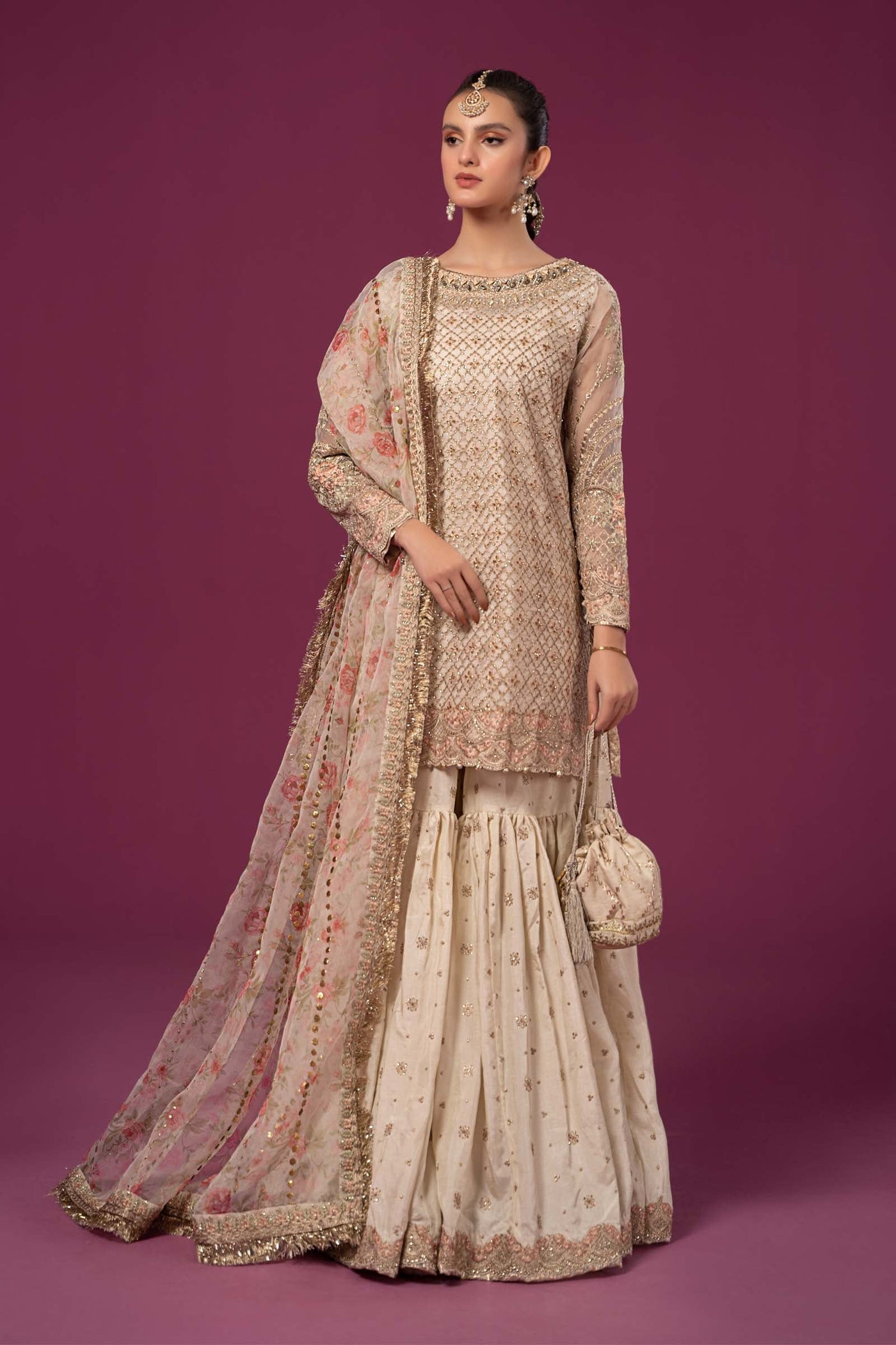 3 PIECE EMBROIDERED ORGANZA SUIT | SF-EF24-01