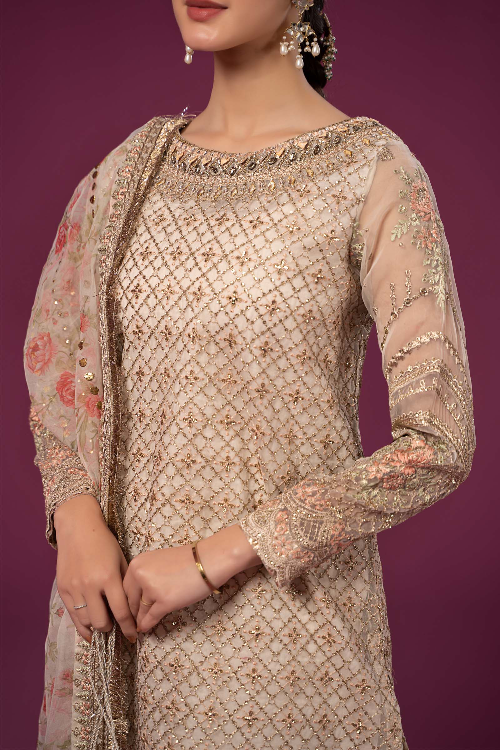 3 Piece Embroidered Organza Suit