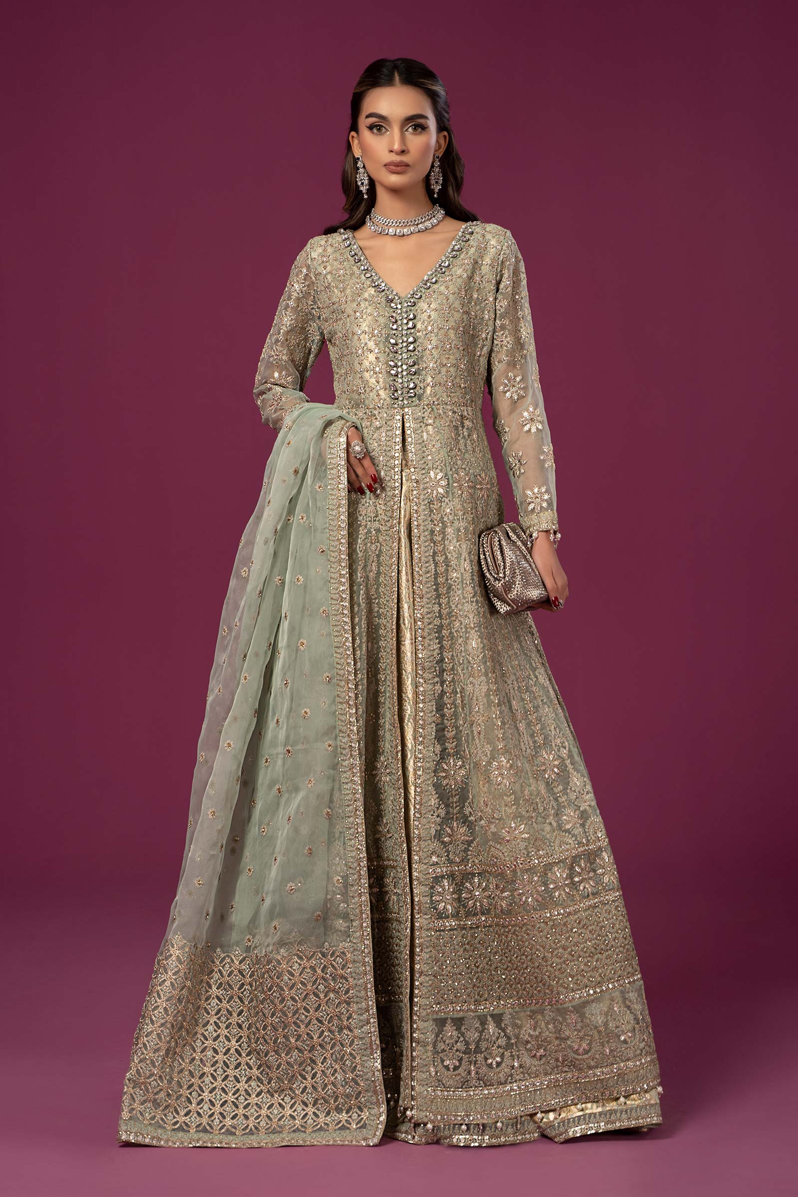 3 Piece Embroidered Organza Suit
