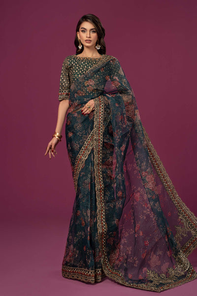 EMBROIDERED ORGANZA SAREE | SF-EF24-08 All Products SFF2408-ESM-GRN