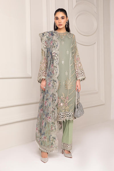 3 PIECE EMBROIDERED ORGANZA SUIT | SF-EF24-12 All Products SFF2412-ESM-GRN