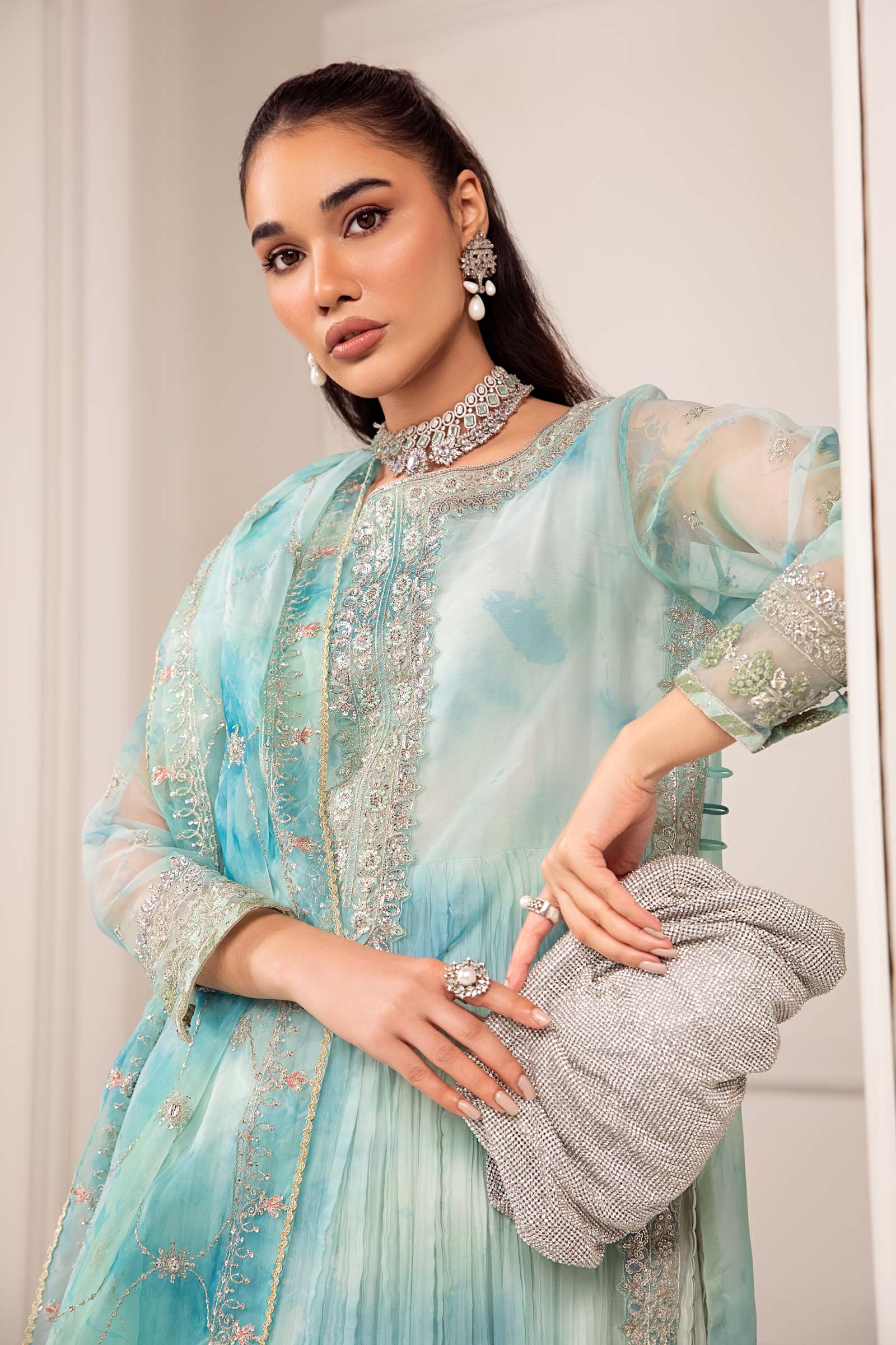 3 Piece Embroidered Organza Suit