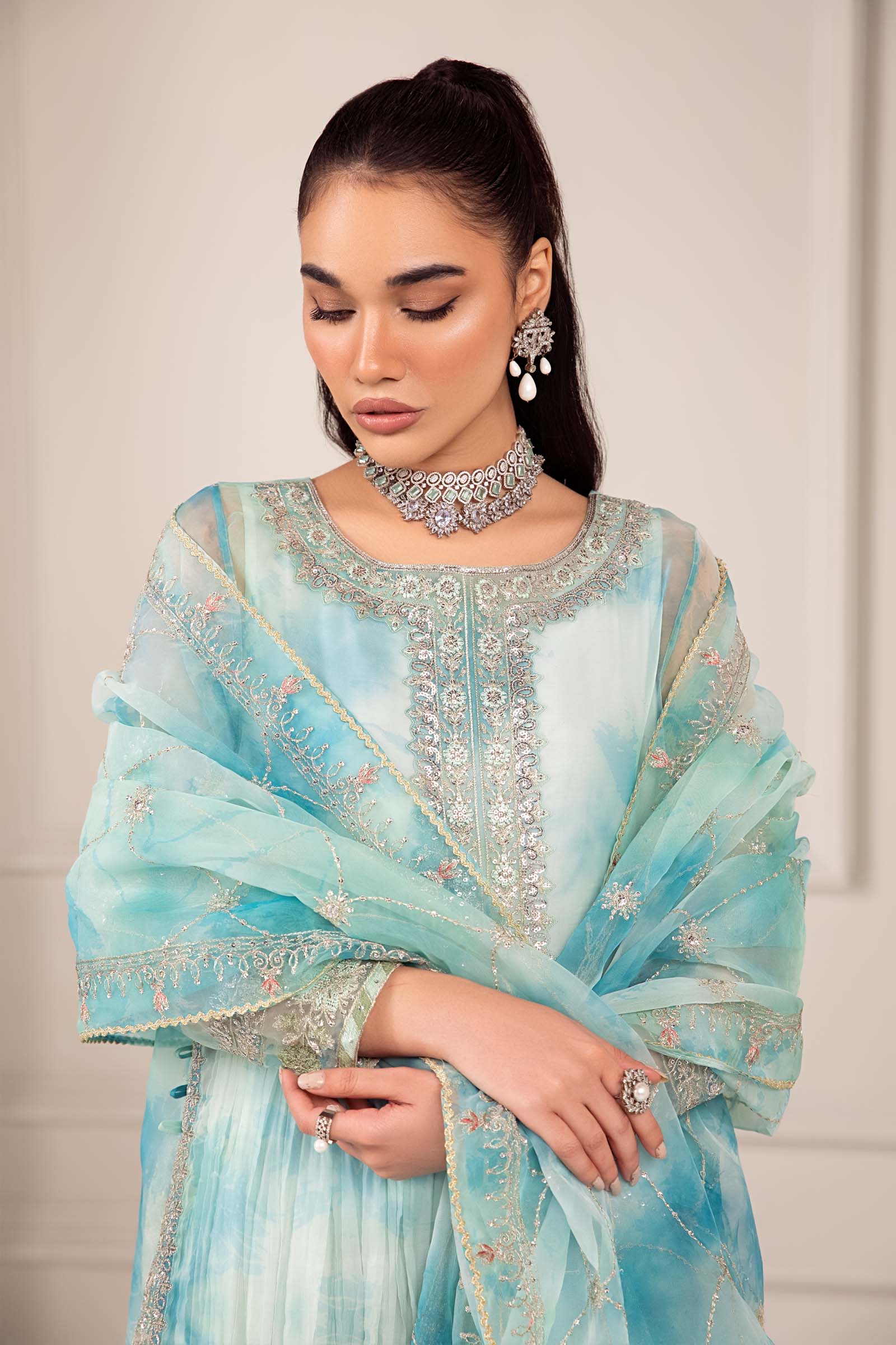 3 Piece Embroidered Organza Suit