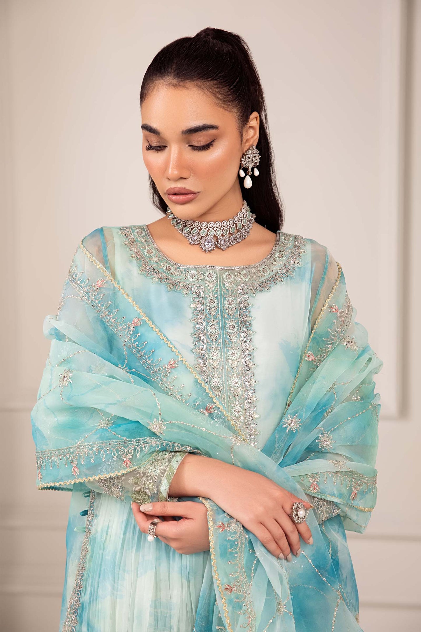 3 Piece Embroidered Organza Suit