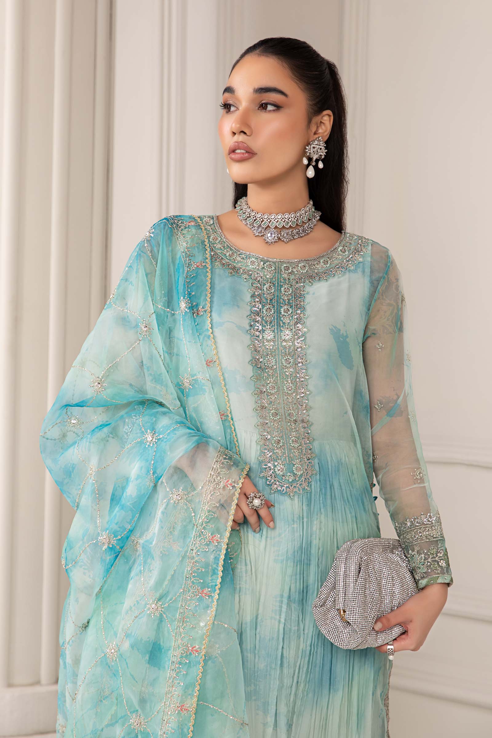 3 Piece Embroidered Organza Suit