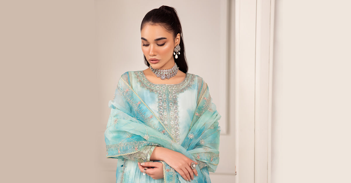 3 Piece Embroidered Organza Suit