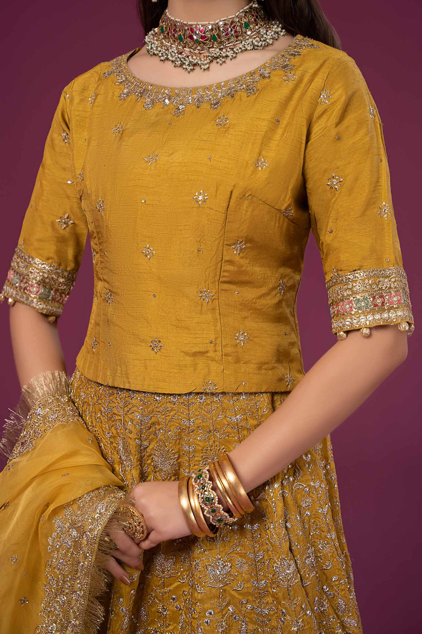 3 PIECE EMBROIDERED RAW SILK SUIT | SF-EF24-26