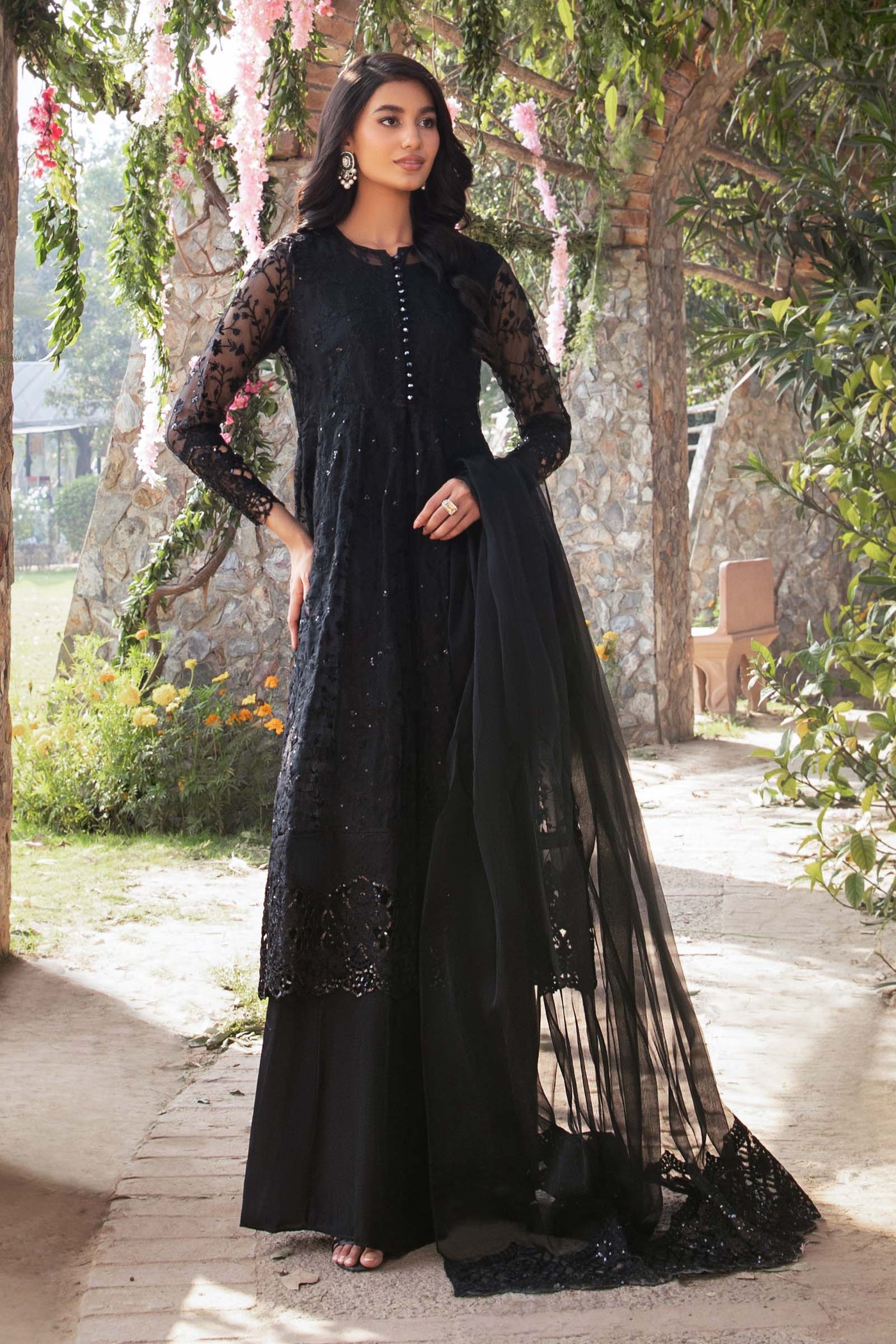 Black Floral Readymade Angrakha Style Salwar Suit 4311SL16