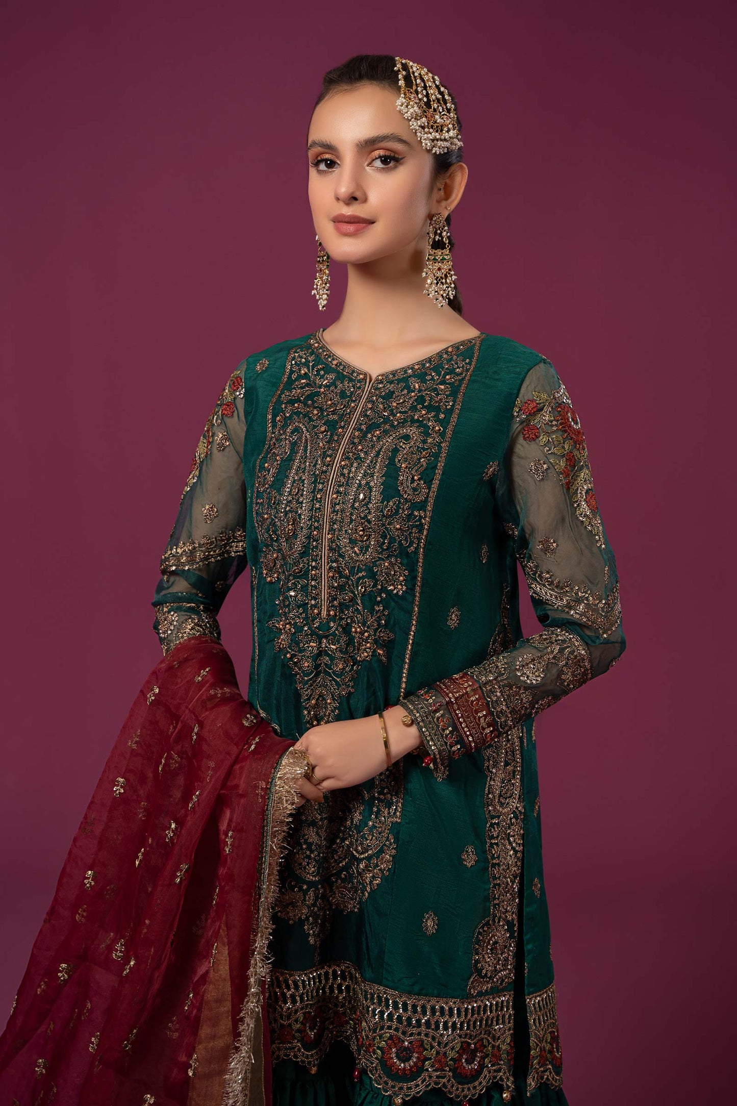 3 Piece Embroidered Raw Silk Suit