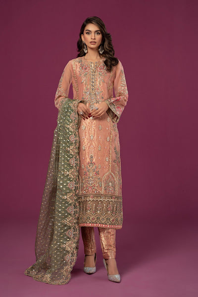 3 PIECE EMBROIDERED ORGANZA SUIT | SF-EF24-37 All Products SFE2437-ESM-PNK