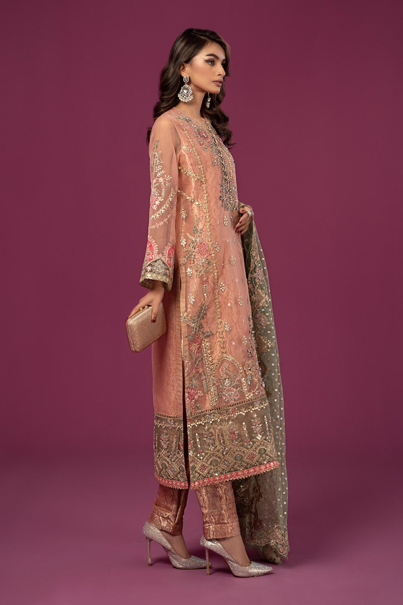 3 PIECE EMBROIDERED ORGANZA SUIT | SF-EF24-37
