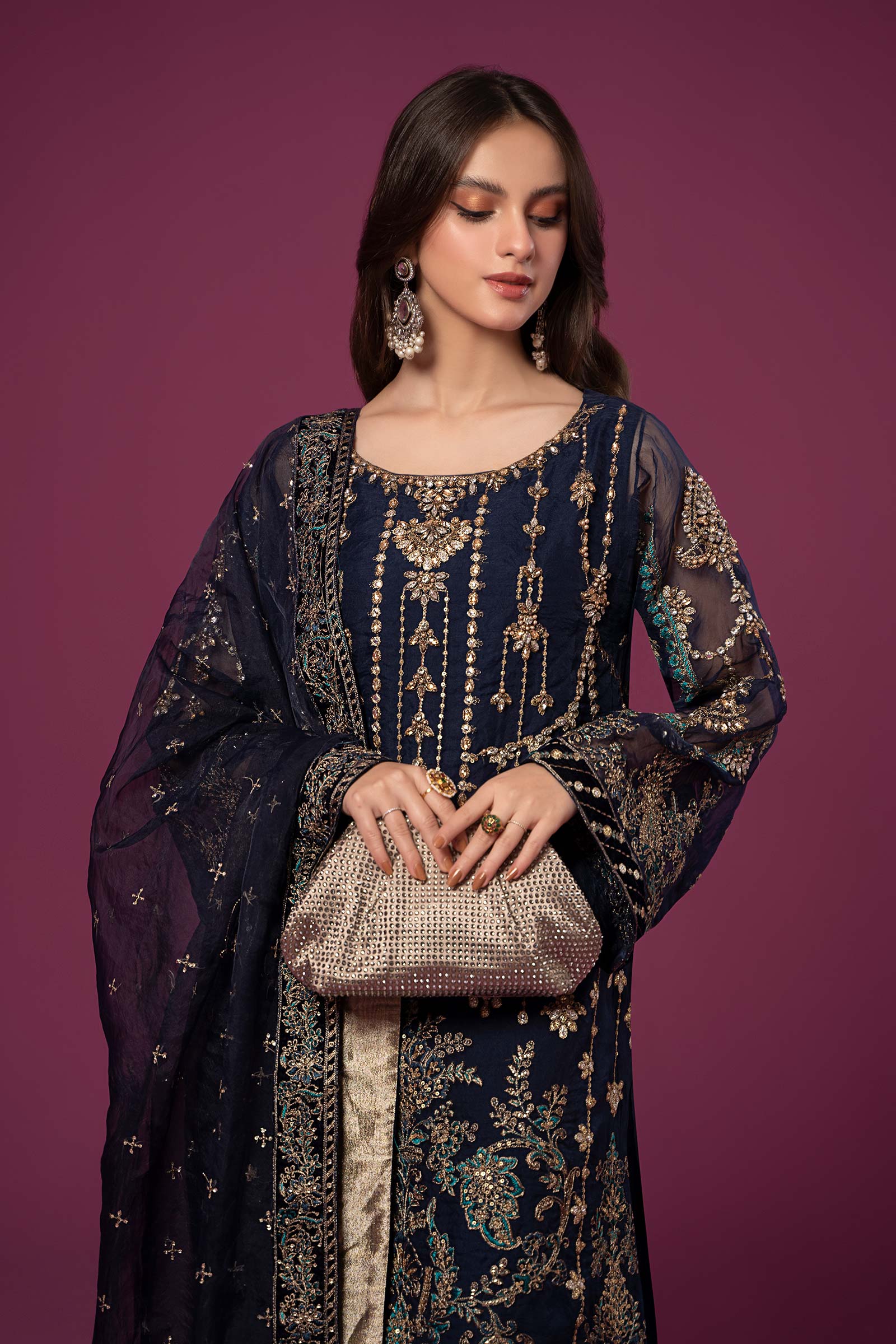 3 Piece Embroidered Organza Suit