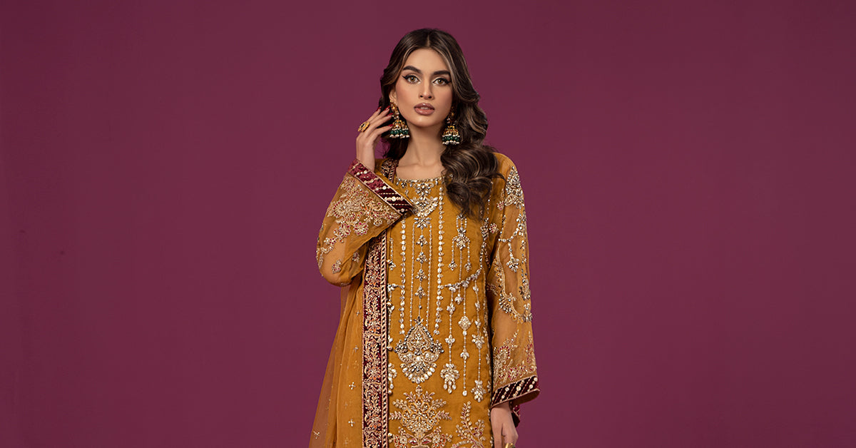 3 PIECE EMBROIDERED ORGANZA SUIT | SF-EF24-45