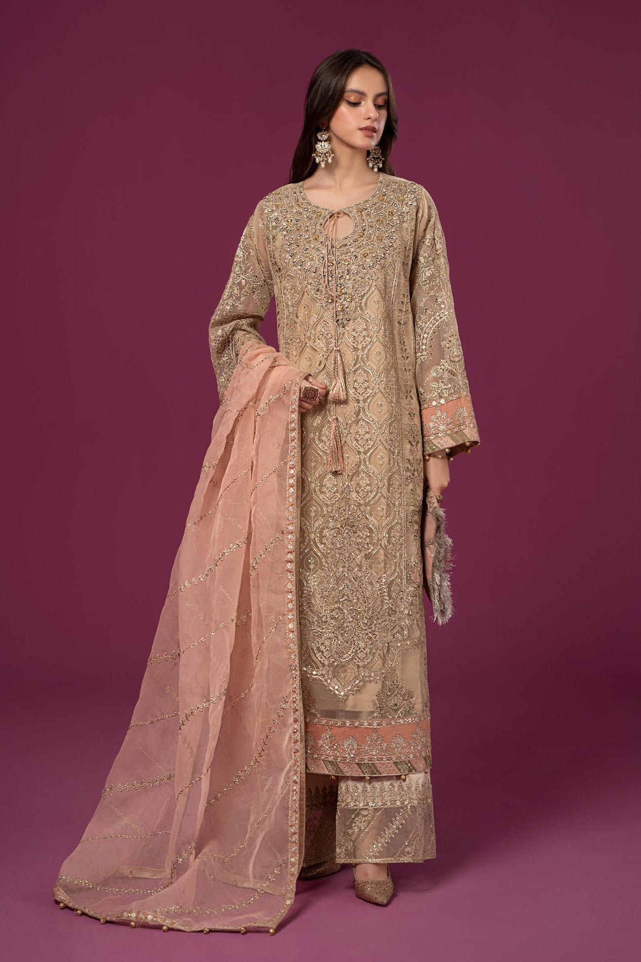 3 Piece Embroidered Organza Suit