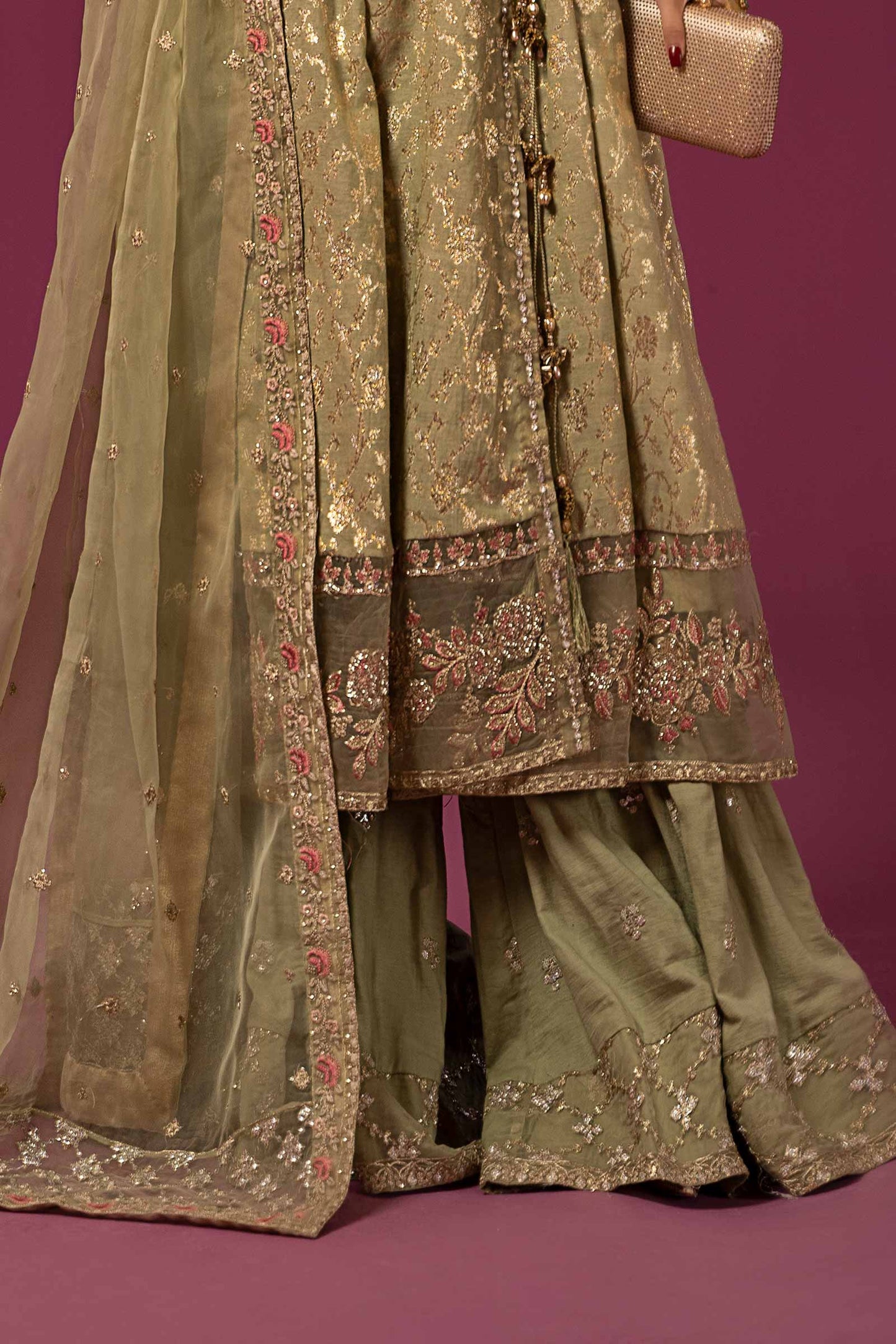 3 Piece Embroidered Cotton Lurex Jacquard Suit