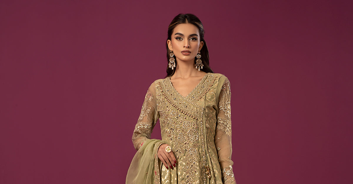 3 Piece Embroidered Cotton Lurex Jacquard Suit