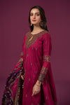 3 Piece Embroidered Raw Silk Suit