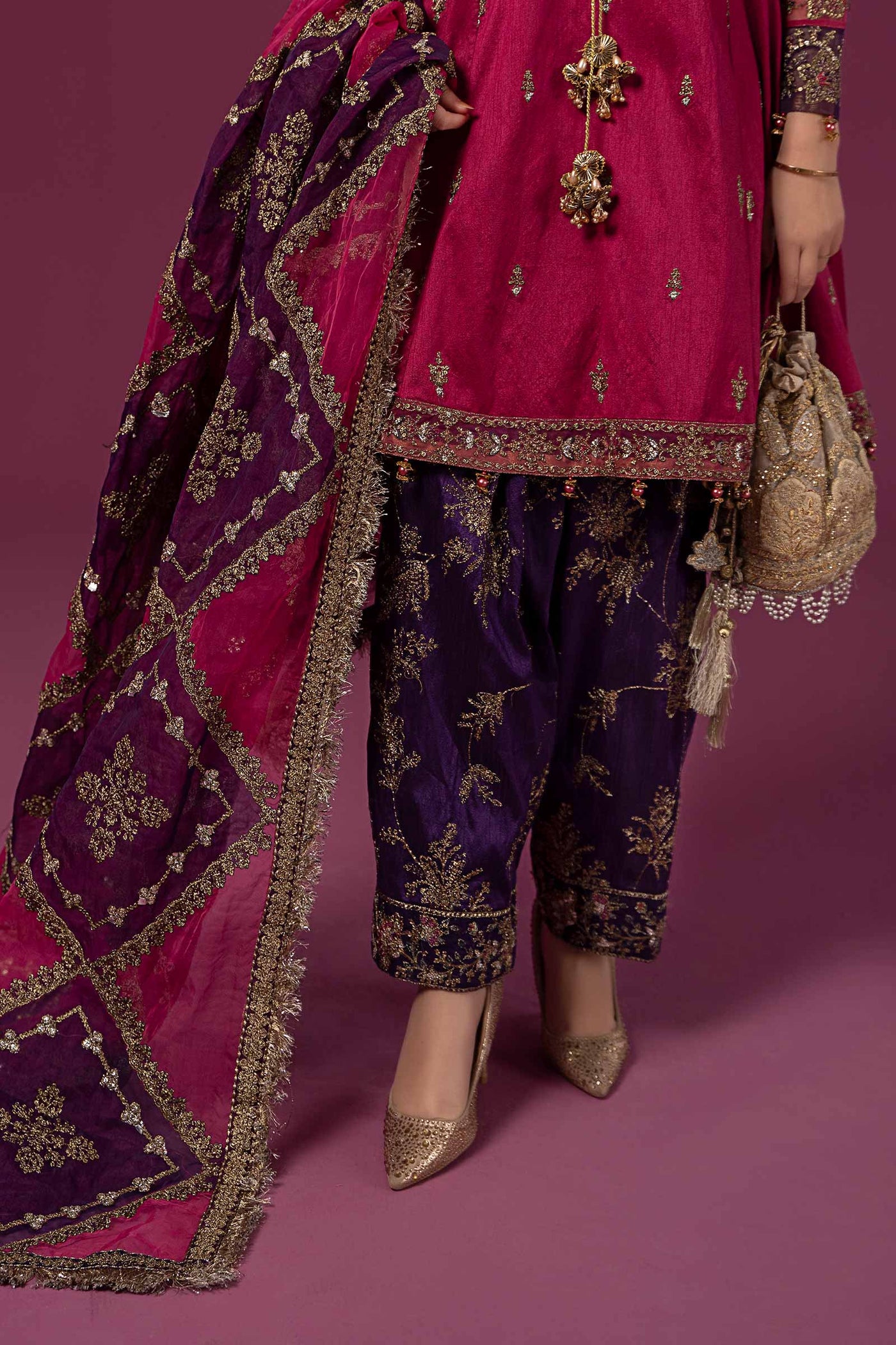 3 PIECE EMBROIDERED RAW SILK SUIT | SF-EF24-75