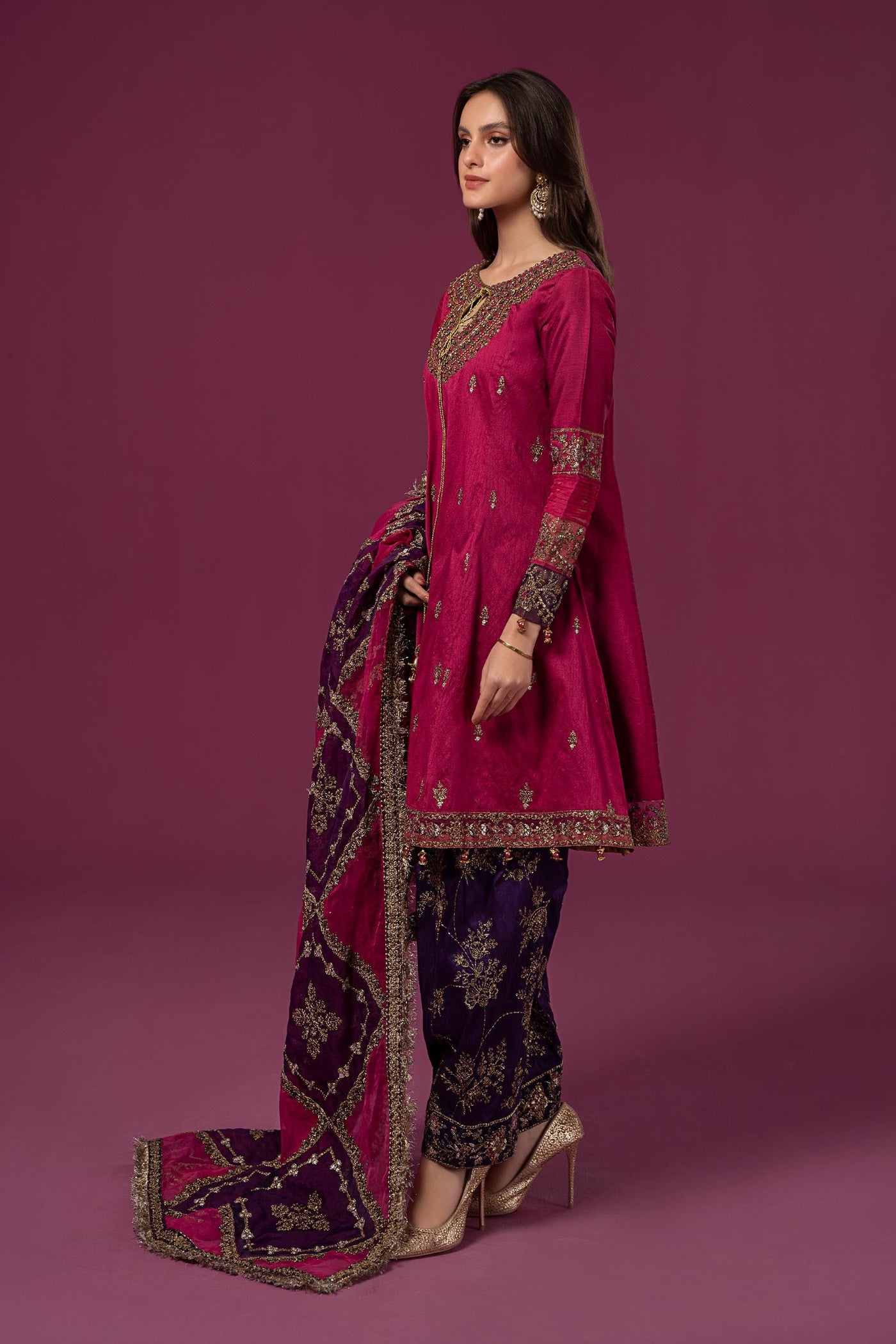 3 PIECE EMBROIDERED RAW SILK SUIT | SF-EF24-75