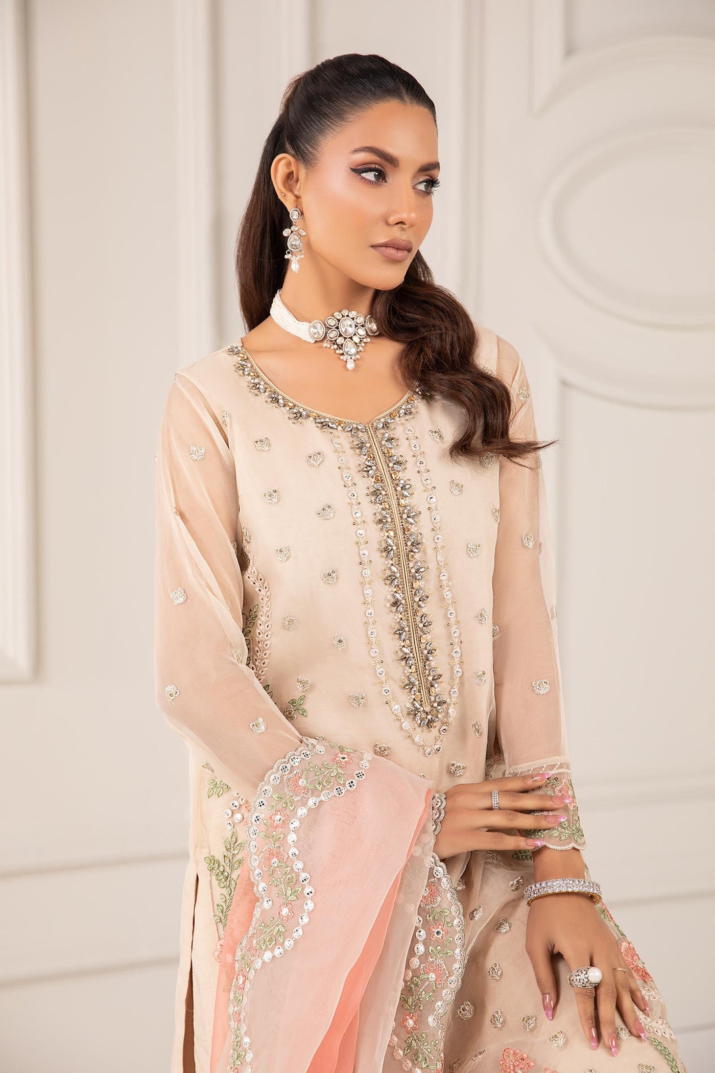 3 PIECE EMBROIDERED ORGANZA SUIT | SF-EF24-76