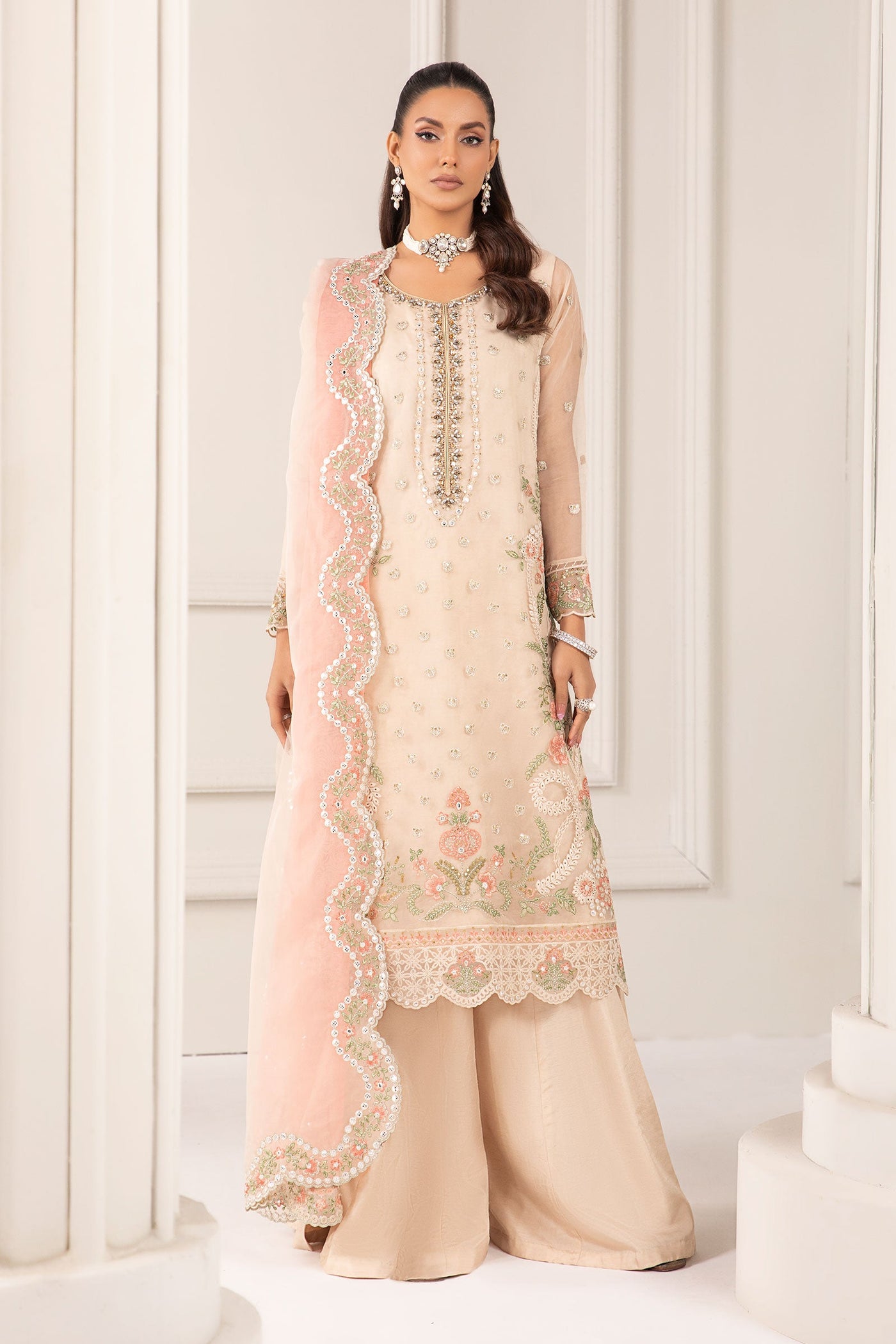 3 PIECE EMBROIDERED ORGANZA SUIT | SF-EF24-76