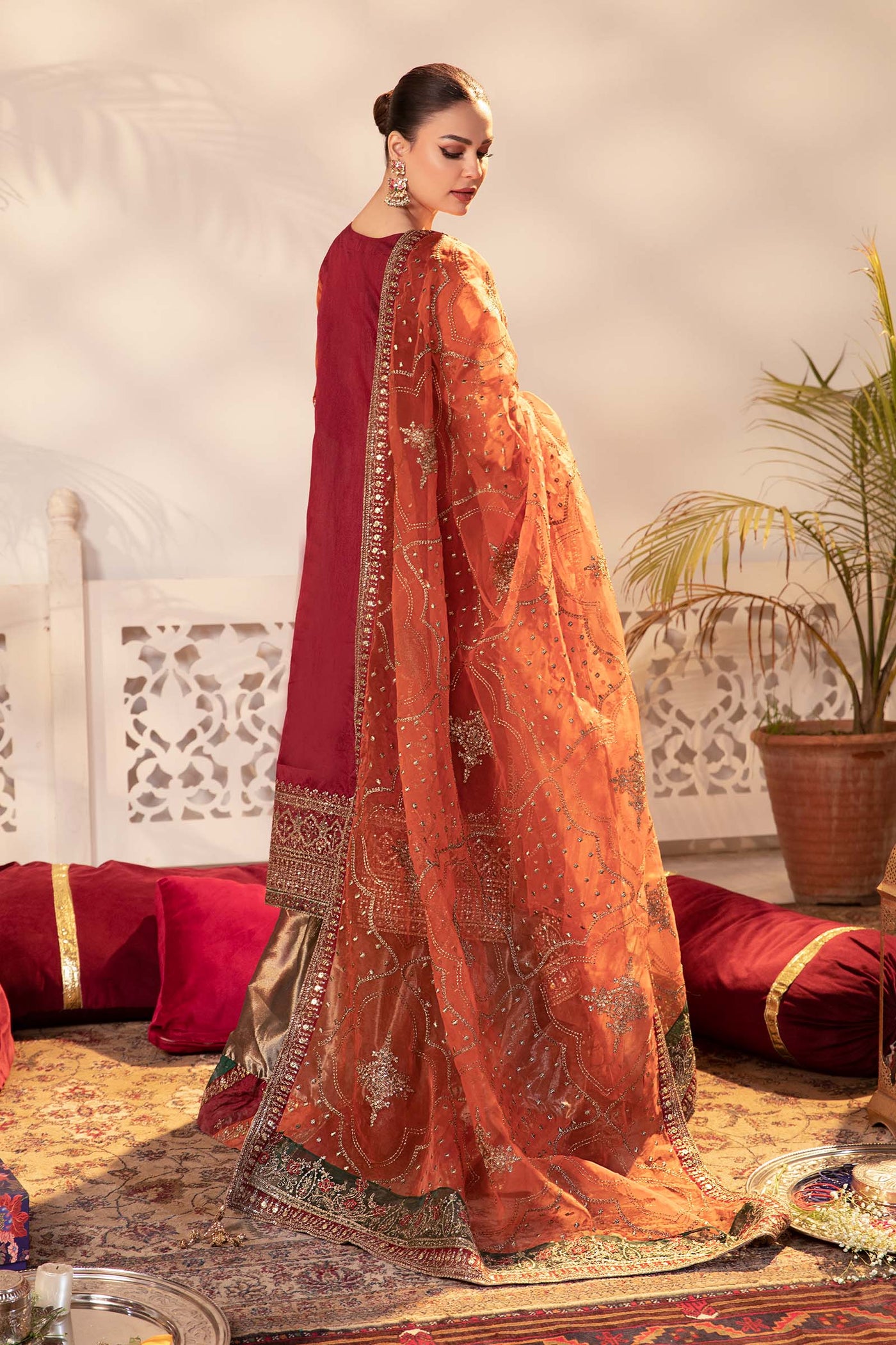 3 Piece Embroidered Raw Silk Suit | SF-EF24-27