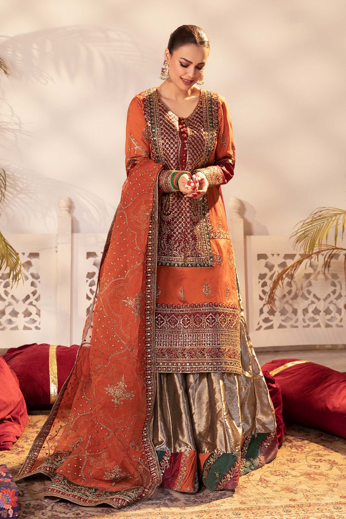 3 Piece Embroidered Raw Silk Suit | SF-EF24-27
