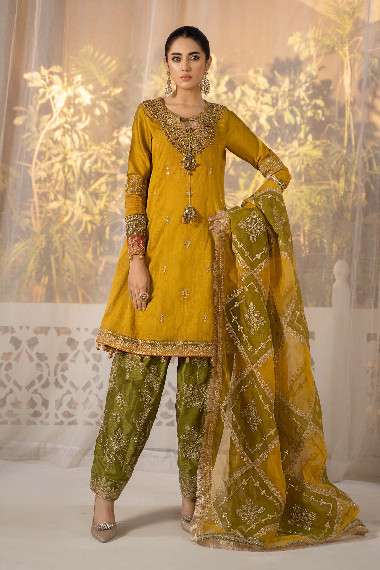 3 Piece Embroidered Raw Silk Suit