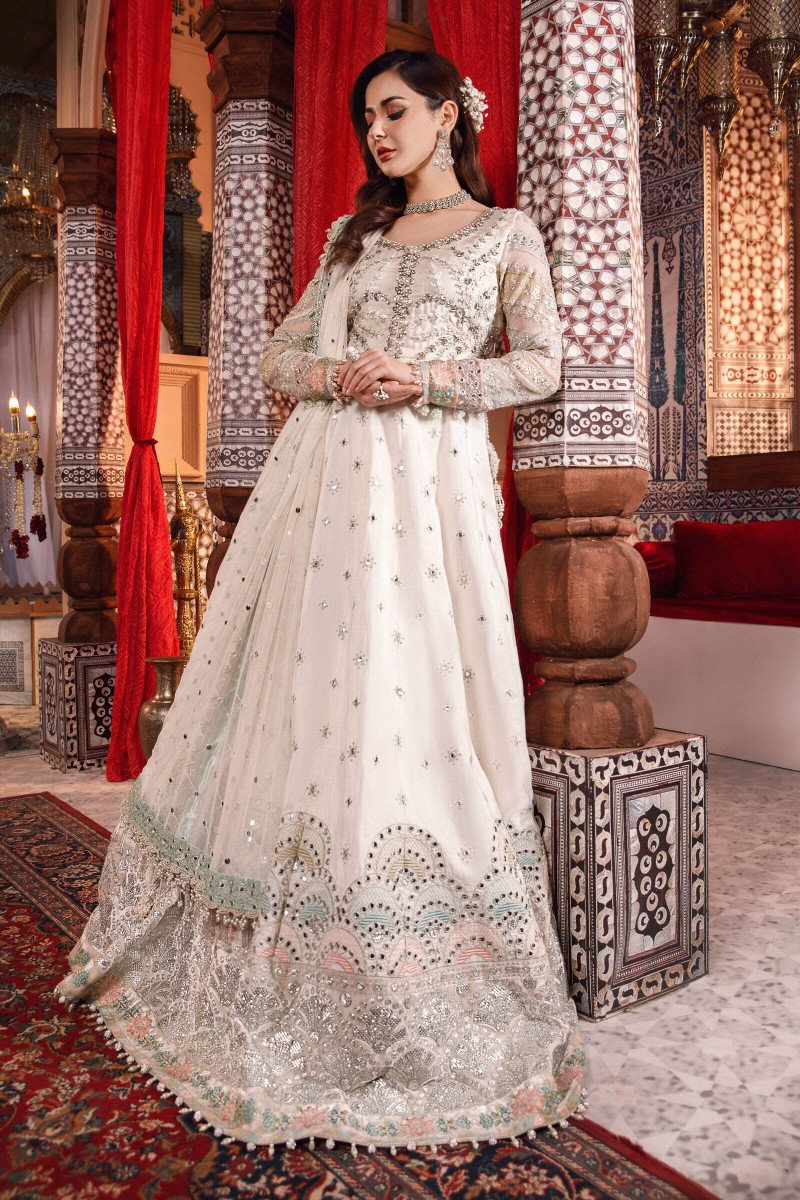 Unstitched MBROIDERED - Pearl White and Peachy Silver (BD-2502)